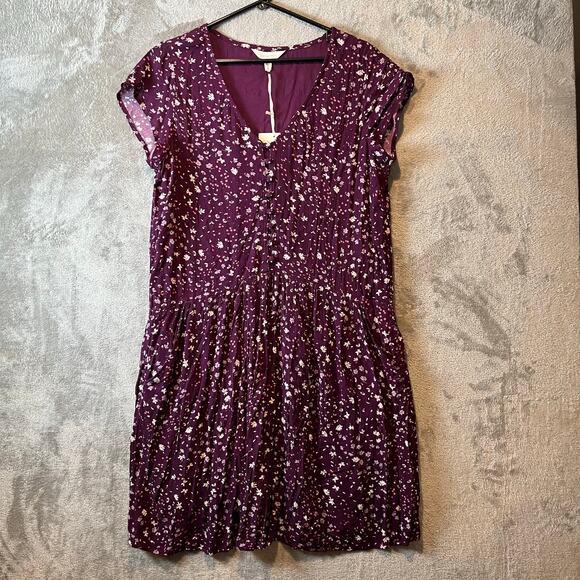 Garnet Hill Marina Crepe Dress Size Medium Purple Floral New Relaxed Fit New - Picture 1 of 7